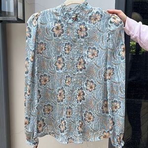Mango floral and high neck chiffon blouse with metallic thread!